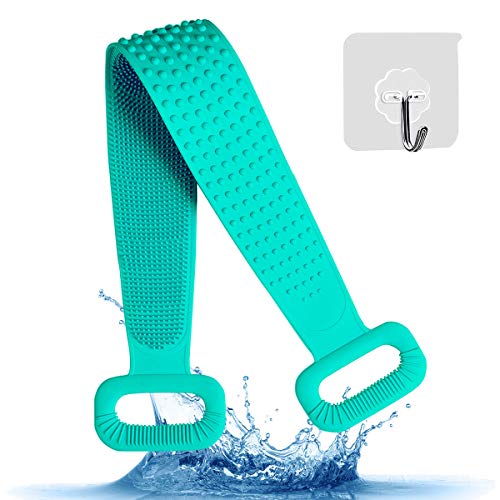 Silicone Back Scrubber for Shower, 30" Extra Long Back Exfoliating Scrubber with Soft Bristles and Massage Dots for Men and Women