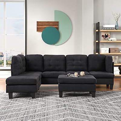 Casa Andrea Milano Modern Modern Tufted Micro Suede L Shaped Sectional Sofa Couch with Reversible Chaise & Ottoman from Casa Andrea Milano