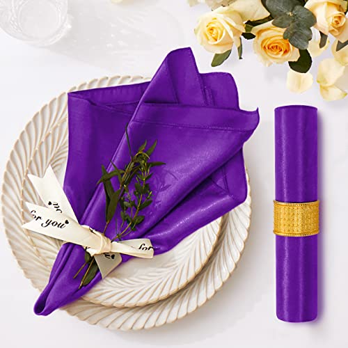 Cobedzy 12 Pack Satin Table Cloth Napkins, Purple Silky Wedding Napkins Cloth Washable, Luxury Dining Table Cloth Napkins Set For Birthday Holiday Party Dinner Restaurant, 17X17 Inch #TOP7