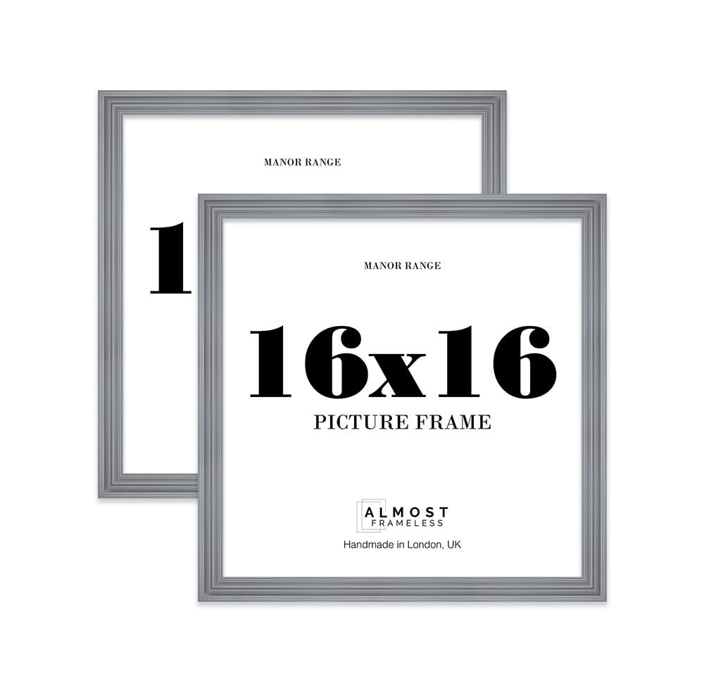 16x16 Picture Frame, Display 16x16 Pictures (40.6 x 40.6cm) - Scandi Grey Vintage 42mm Edge Room Decor - 2 Pack