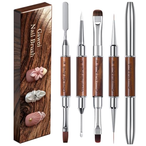 4Pcs Nail Art Brush Set Dual-Ended for Builder Gel &amp; Liner