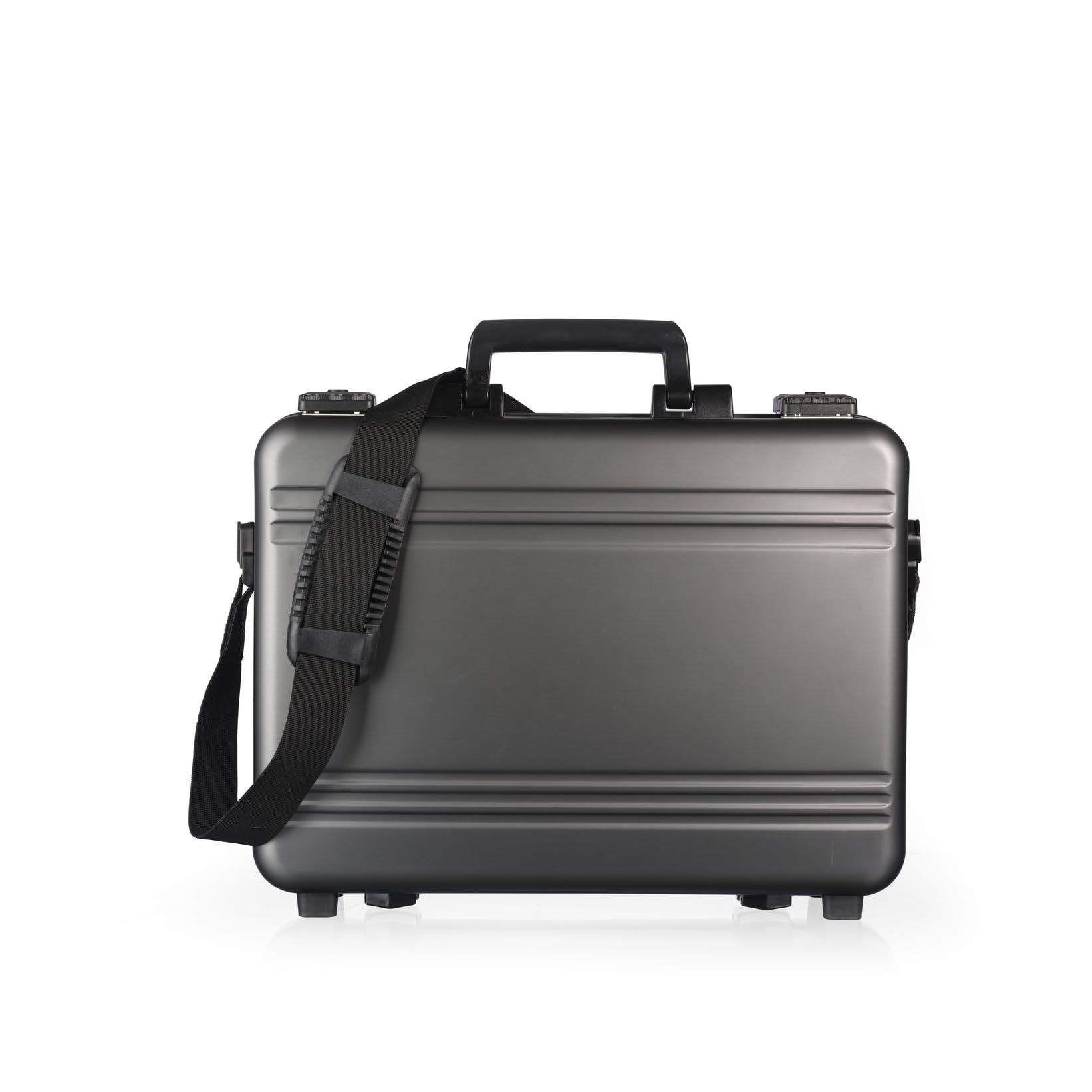 Aluminium Aktentasche, CW-025, mit Deckeleinsatz, Attachékoffer, Aktenkoffer aus Aluminium, Alu-Koffer, Demonstrationskoffer, Schutzkoffer, Anthrazit, TSA-Schloss, 39,2 × 28,2 × 10,5 cm