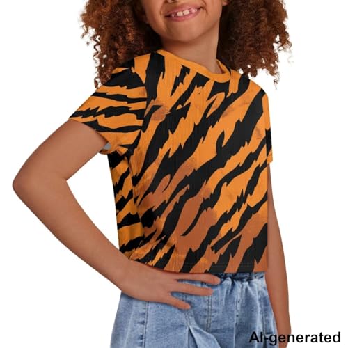 Image of Cute Crop Tops for Girls Short Sleeve Summer T Shirts Fashion Graphic Tees Crew Neck Pullover Tee 5-14 Years