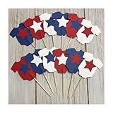 Crafts4u Jumpsuit with Stars Cupcake Toppers red White Blue Gender Reveal Baby Shower Patriotic Birthday Party Decorations Set of 24