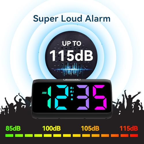 Image of Netzu Loud Alarm Clock for Heavy Sleepers, Plug-In RGB Vibrating Alarm Clocks with Bed Shaker, 5 Dimmers, 2 Alarms, 4 Volumes and Snooze for Adult Rooms(Black)