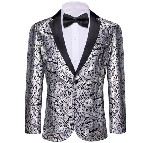 Image of Barry.Wang Mens Floral Blazer Suit Jacket Notched Lapel Casual Sport Coat | Flowers Jacquard One Button Tuxedo for Prom Wedding Party Disco Dinner Banquet Cocktail Homecoming Travel,Regular Fit