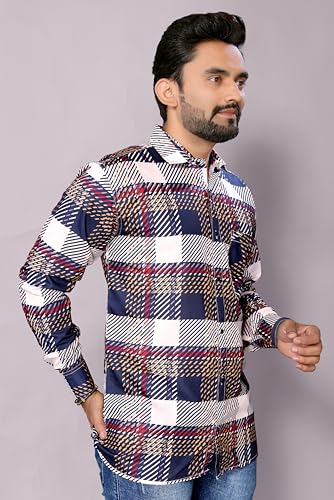 Image of GURIK Men's Cotton Box Checkered Slim Fit Casual Shirt with Chest Pocket, Full Sleeve Shirt for Formal & Casual Wear