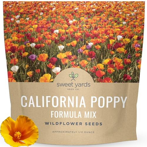 California Poppy Formula Mix Large 1/2 Ounce Seed Packet 10 000 Flower Seeds for Planting Eschscholzia californica