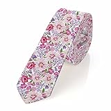 zerosevenee Cravate blanche pour homme Motif floral botanique romantique Imprimé floral Cravate pour homme Pour le quotidien, les mariages, les fêtes d'affaires, Motif floral rose et violet, taille