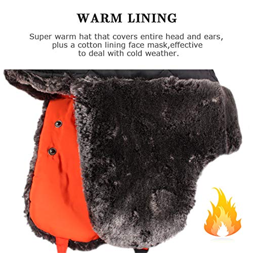 Winter Men Trapper Trooper Hat Outdoor Warm Women Ski Cap Windproof Mask Ear Flaps Hats For Adult (Orange-Adult) #TOP3