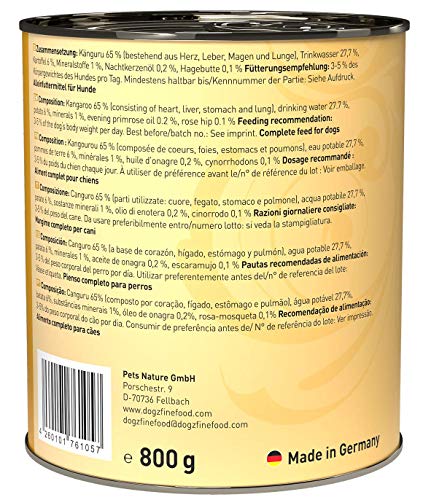 dogz finefood Hundefutter nass - N° 6 Känguru - Feinkost Nassfutter für Hunde & Welpen - getreidefrei & zuckerfrei - hoher Fleischanteil, 6 x 800 g Dose