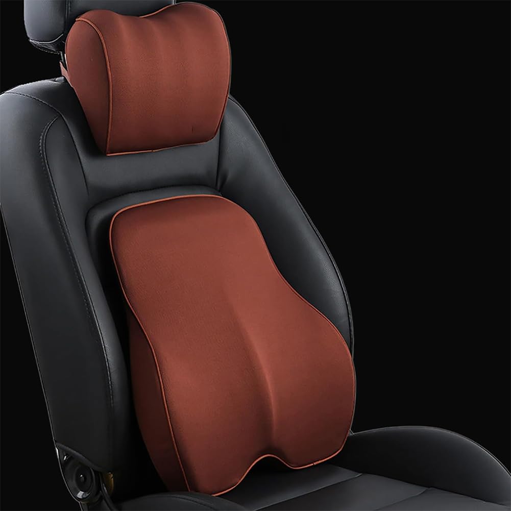 Car Seat Headrest Pillow for VW Atlas, Ergonomische Memory Foam Lumbar Support Pillow and Neck Pillows Comfortable Breathable,Brown
