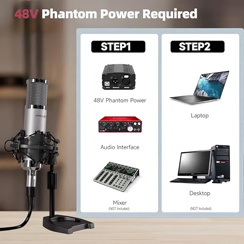 Image of Studio Microphone, Professional Cardioid XLR Condenser Recording Mic Voice Over Kit with Desktop Stand for Music, Singing, Podcasting, and Vocal Streaming