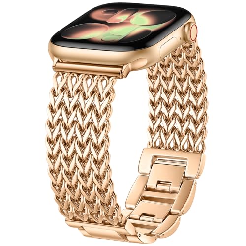 Metal Band Compatible with Apple Watch Bands for Women 40mm 41mm 42mm 38mm 44mm 45mm 46mm 49mm, Dressy Stainless Steel Link Bracelet, Designer Strap for iWatch Series 11/SE/10/9/8/7/6/5/4/3/