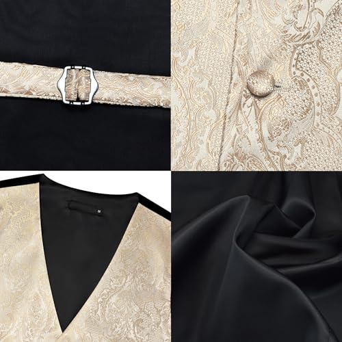 GUSLESON Fashion Vest for Men Paisley Jacquard Tie Waistcoat Bow tie Hanky Lapel Pin Cufflinks Set Wedding 7PCS4