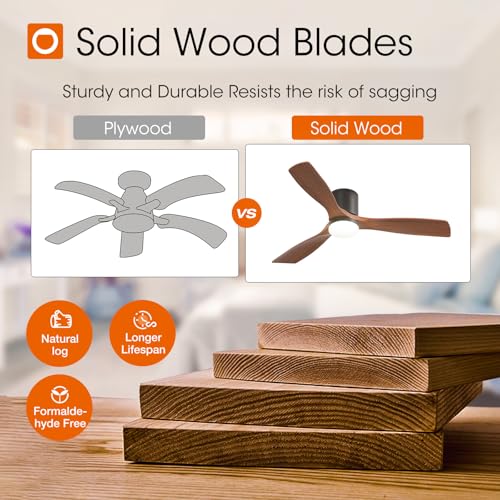 Image of addlon 52 Inch Flush Mount Ceiling Fans with Lights and Remote Control | Low Profile, solide wood, 3CCT dimmable light, quiet reversible DC motor, 6 speeds; bedrooms, living rooms, covered patios