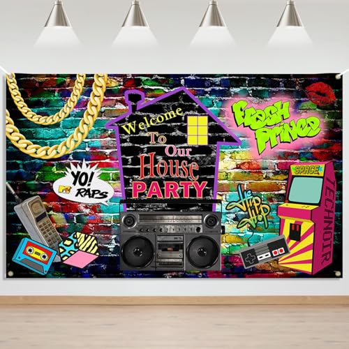 Mocsicka Back to The 90s Backdrop for Hip Pop Party Decorations 90s Theme Graffiti Wall House Party Decorations Banner 1990s Retro Background Photo Booth Props 72.8 x 43.3 Inch