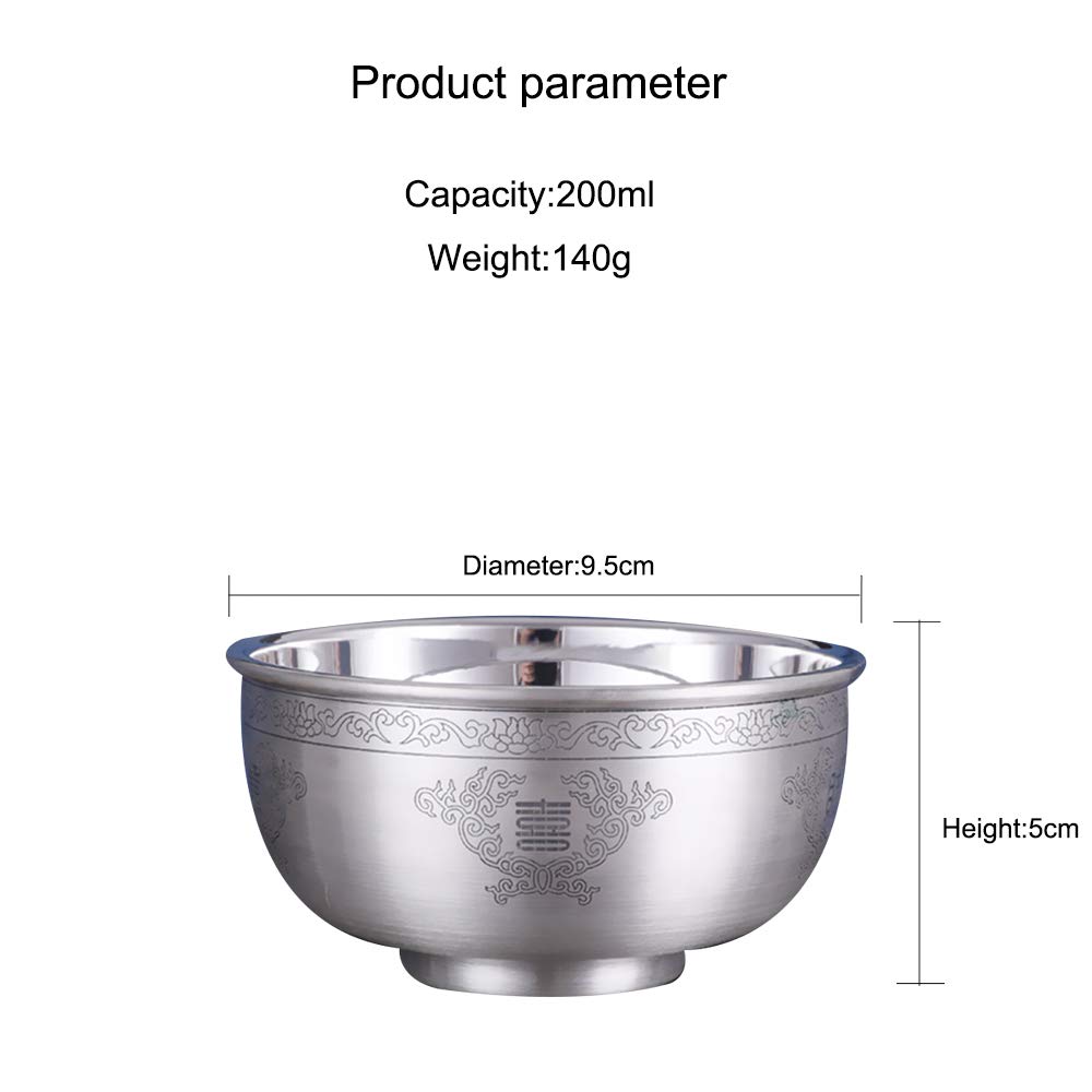 Bol de céréales en Argent Sterling, Bol, Bol à Soupe, Bol à Riz, Bol à pâtes, Bol de Dessert, Bol à Fruits, Vaisselle en Argent Sterling, 200ml,Style Two