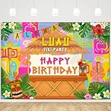 MEHOFOND Hawaiian Birthday Backdrop Aloha Luau Tiki Party Photography Background Tropical Tiki Themed Decoration Summer Happy Birthday Party Supplies 6x3.6ft