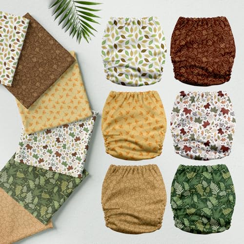 Image of Mama Koala 3.0 Pocket Cloth Diapers for Babies with AWJ Lining, 6 Pack with 6 5-Layer Natural Cloth Diaper Inserts - Reusable and Washable Pocket Diapers(A-Falling Leaves)