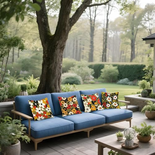 Housse coussin 65x65cm imperméable avec fermeture éclair invisible géométrie fleur