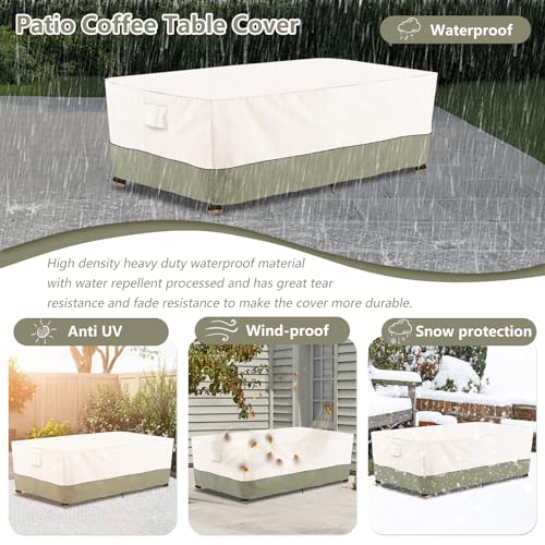 Image of Bitubi Waterproof Patio Coffee Table Cover, Rectangular Outdoor Small Side Table Cover - Fits up to 42L x 26W x 16H inches, Beige