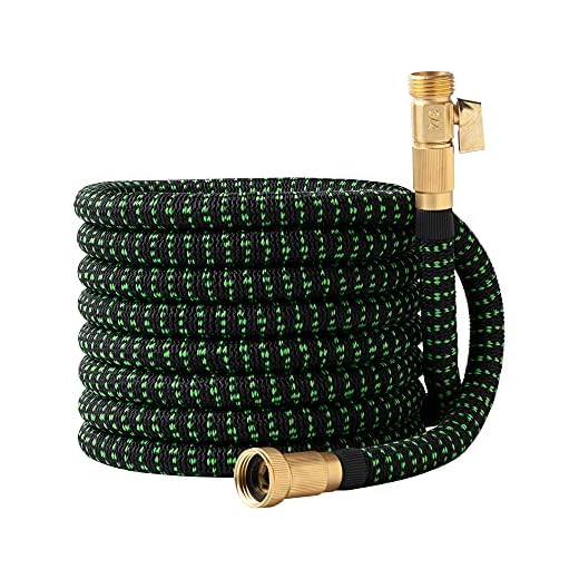 Garden Hose Flexible Expandable Retracting - GreenFriendlyHome Kink Free Durable Water Hose, Strongest Fabric Multi Latex Core, Solid Brass Fittings, Lightweight Heavy Duty (Black Green 75 FT)