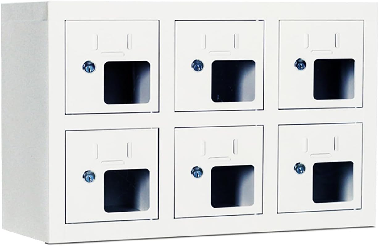 Cell Phone Locker Box for Classroom with Door Locks and Keys Clear Acrylic Jail Storage Cabinet，Multi-Door Metal Cell Phone Charging Station Cabinet, Rechargeable Mobile Phone Storage, Stand