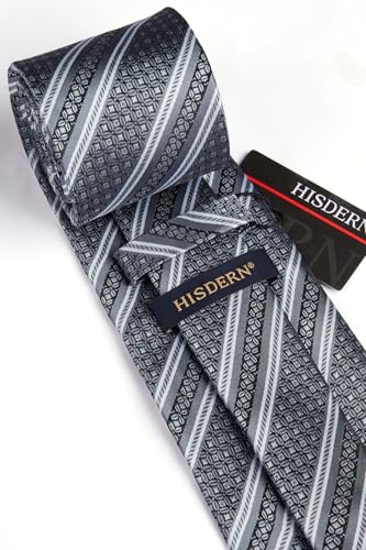 Image of HISDERN Stripe Tie Mens Ties with Pocket Square Set Classic 3.4'' Silk Formal Necktie Handkerchief for Business Wedding