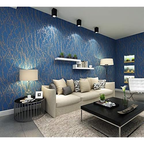 Q QIHANG Modern Curve Striped Tree Patterns Non-Pasted Wallpaper, Blue Gray