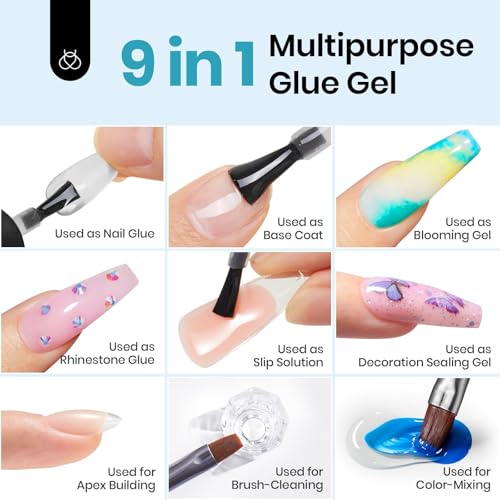 Image of Beetles 15ml Gel Nail Glue 9 in 1 for Acrylic Nails Tips and Clear Press on Nails, Long Lasting Extension Glue, Base Coat, Blooming Art Gel, U V Light Cured