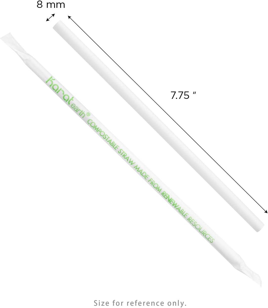 Karat Earth [2000 ct] 7.75" PLA Jumbo Smoothie Straws, Diameter 8mm Disposable Individually Wrapped Drinking Straws for Milkshake/Slushies| White, KE-C9240 (White)