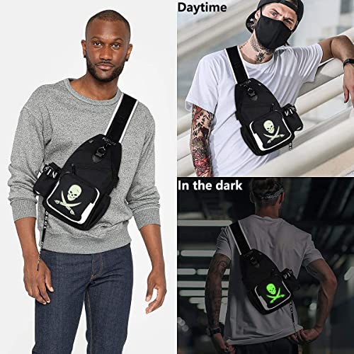 Luminous Sling Bag Cross Body Shoulder Backpack Multifunction Chest Bag for Men Boys Travel Sports Skull2