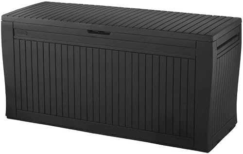 Keter Baule Comfy 270L, Finitura Effetto Legno, Grafite, 116,7 x 44,7 x 57 H Cm