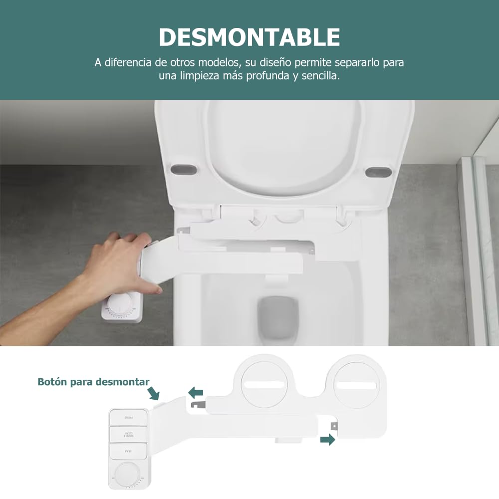 BENESS | Ducha Bidé De Botón Desmontable Sin Electricidad | Accesorio Delgado Para Baño | Fácil Instalación | Doble Pulverizador Frío Ajustable | Autolimpieza Integrada | Higiene íntima Y Ecológica
