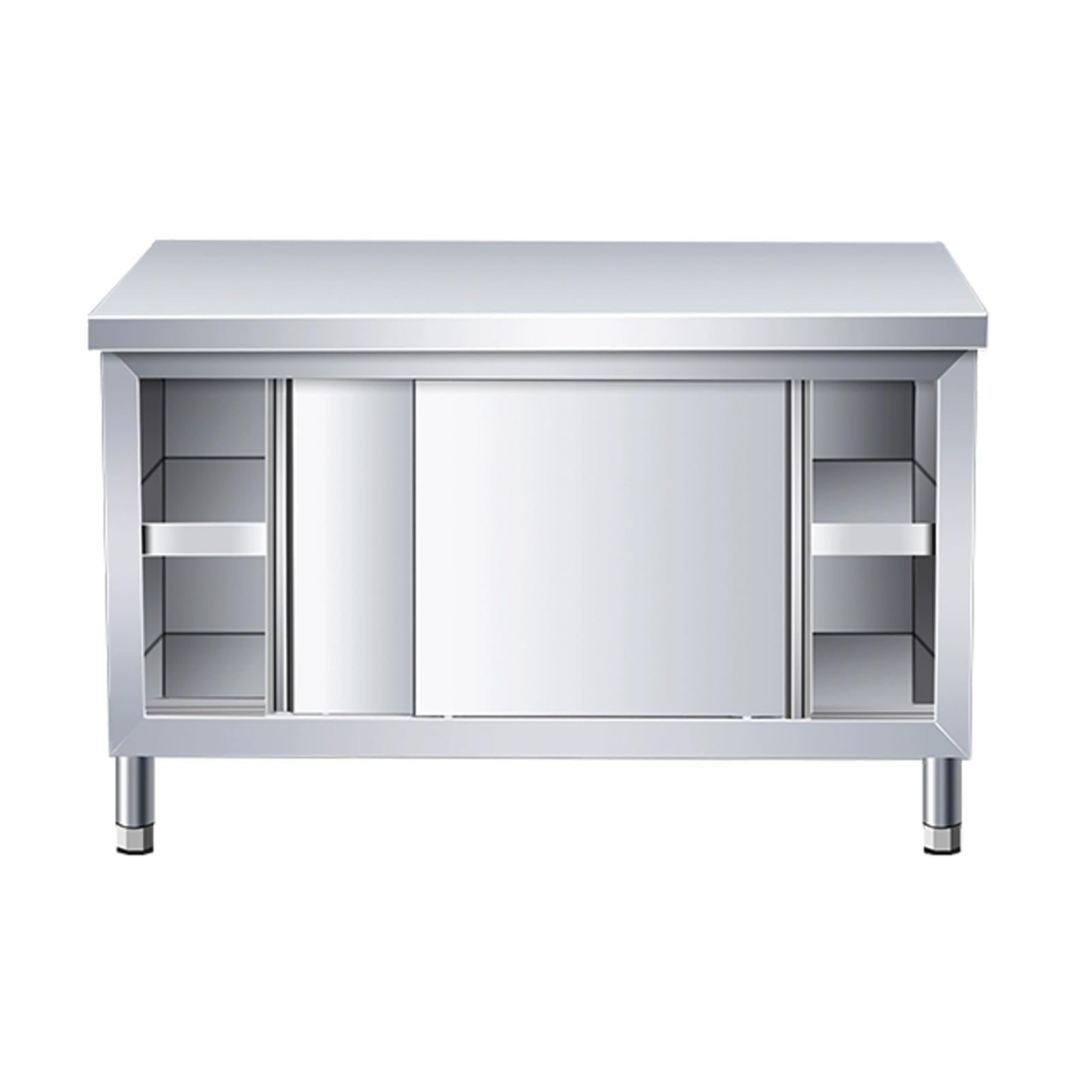 Arbeitstisch Aus Edelstahl Mit Schrank, Robuster Vorbereitungstisch Mit Schiebetüren for Küche Und Restauranthotel, Große Kapazität(100x50x80cm)
