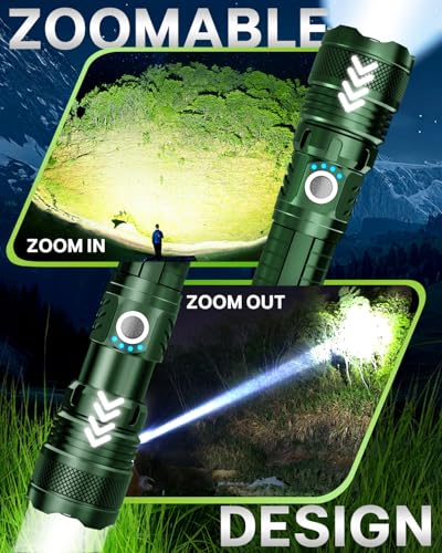 Image of Victoper Green LED Flashlights, High Powered High Lumens Super Bright Tactical Flashlight, Rechargeable, 5 Modes Zoomable Waterproof Flash Lights for Emergency, Outdoor, Home, Camping, Hiking