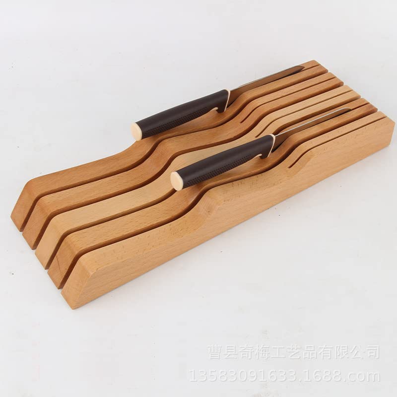 7本収納可能な包丁立て、木製と滑り止め付きのキッチン収納アイテム