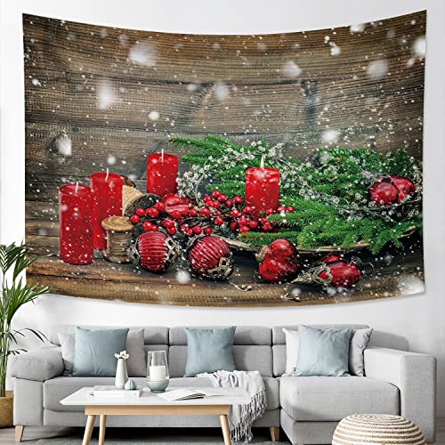 Qinunipoto タペストリー クリスマス 夜 Merry Christmas 玉ボケ 室内 100x70cm アート デコレーション 多機能 おしゃれ 壁掛け インテリア 雰囲気転換 飾り 布ポスター 窓カーテン ビデオ会議 撮影用 背景布 新居お祝
