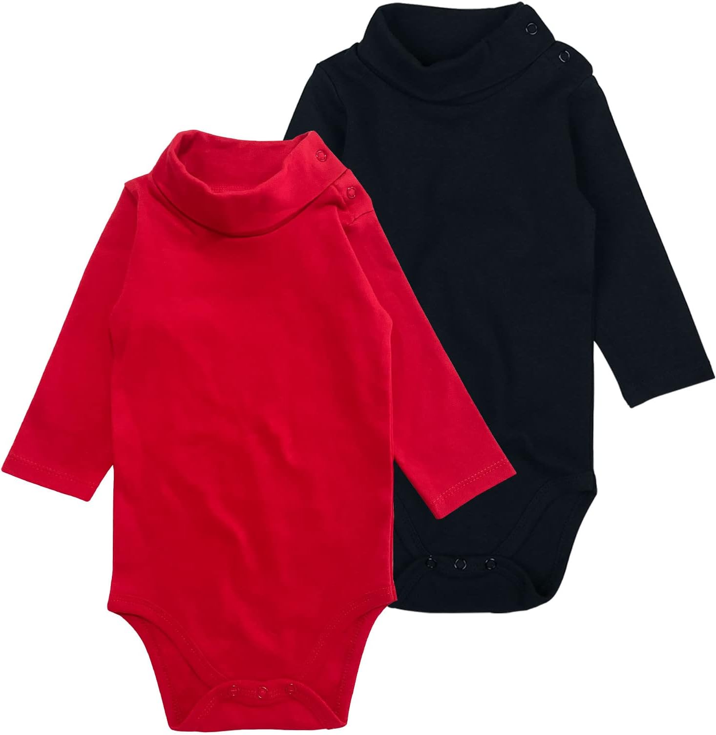 Baby Turtleneck Bodysuit Long Sleeve Boy Girl Ribbed Knit Jumpsuit Outfit 2 Pack Baby Solid Onsies 0-24 Months
