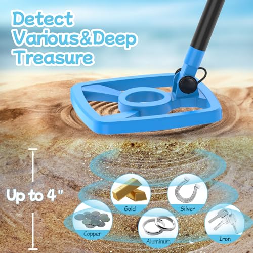 Image of OMMO Metal Detector, Rechargeable Built-in Battery Kids Metal Detector with Funny LCD Display, Adjustable Metal Detectors for Kids with IP67 Waterproof 6.5 inch Search Coil for Exploring Outdoor