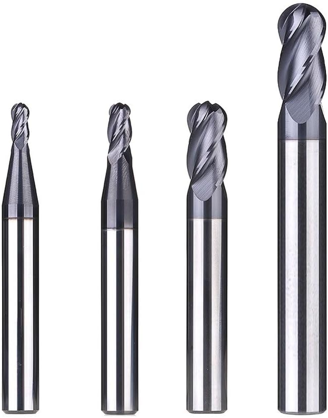 1pcs 4 Flutes Ball Nose End Mill R2mm-R6mm Titanium Coating CNC Router Bits HRC50 Solid Carbide Spiral Milling Cutter for Metal Face and Slot Machining(1PC-P4B-R2.5)