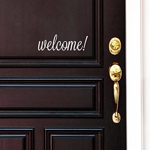 White Welcome Front Door Vinyl Decal Cursive Handwriting Wall Art Décor Sticker Lettering Removable