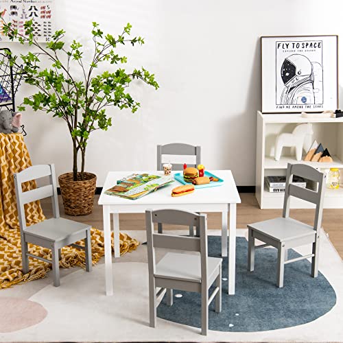 Honey Joy Kids Table And Chair Set, Wooden Toddler Table And 4 Chairs For Arts & Crafts, Snack Time, 5-Piece Children Furniture Set For Daycare, Kindergarten, Playroom, Gift For Boys Girls (Gray) #TOP7
