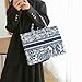 MOMEITU Fashion luxury tote bag cotton linen one shoulder handbag large capacity jacquard embroidery retro exquisite graffiti (Blue)