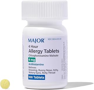 MAJOR 4 Mg Allergy Tablets - Chlorpheniramine Maleate 4-Hour Allergy Medicine - Antihistamine for Relief of Sneezing, Itchy Watery Eyes, Itchy Throat, and Runny Nose - 100 Count (1 Pack)