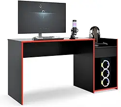 Mesa para Computador Pc Gamer Com Gaveta Nicho Escrivaninha Eros Preto/Vermelho