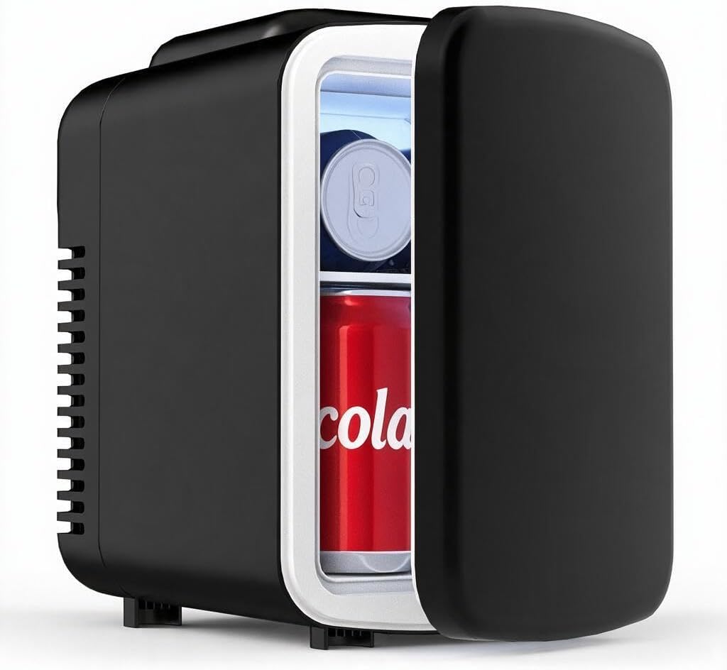 Mini Fridge for Bedroom, 4 Litre/6 Cans Portable Mini Refrigerator with AC/DC Power for Office, Dorm and Car, Thermoelectric Electric Cooler & Warmer Skincare Fridge for Drinks, Food, Cosmetics