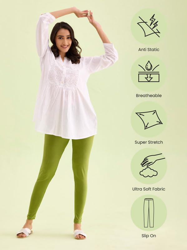 Image of GO COLORS Soft Cotton Stretch Ankle Length Leggings for Women | Breathable