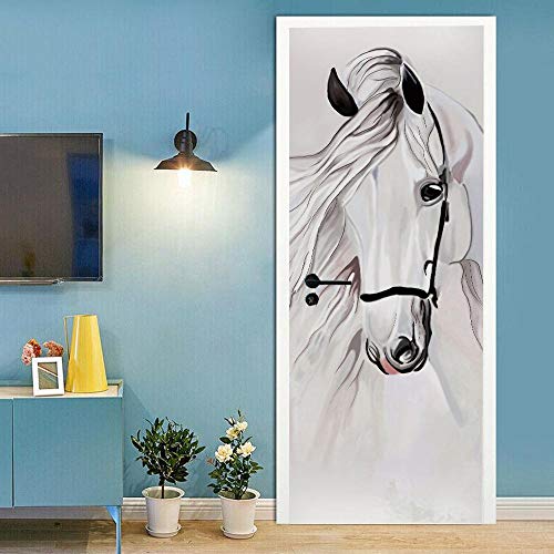 3d Türtapete Selbstklebend 90x200cm Tierisches weißes Pferd DIY Wandbild PVC Wasserdicht Pvc Türtattoos Türposter Türaufkleber Fototapete Türfolie Für Tür,Wohnzimmer,Schlafzimmer,Küche Toilette Cover